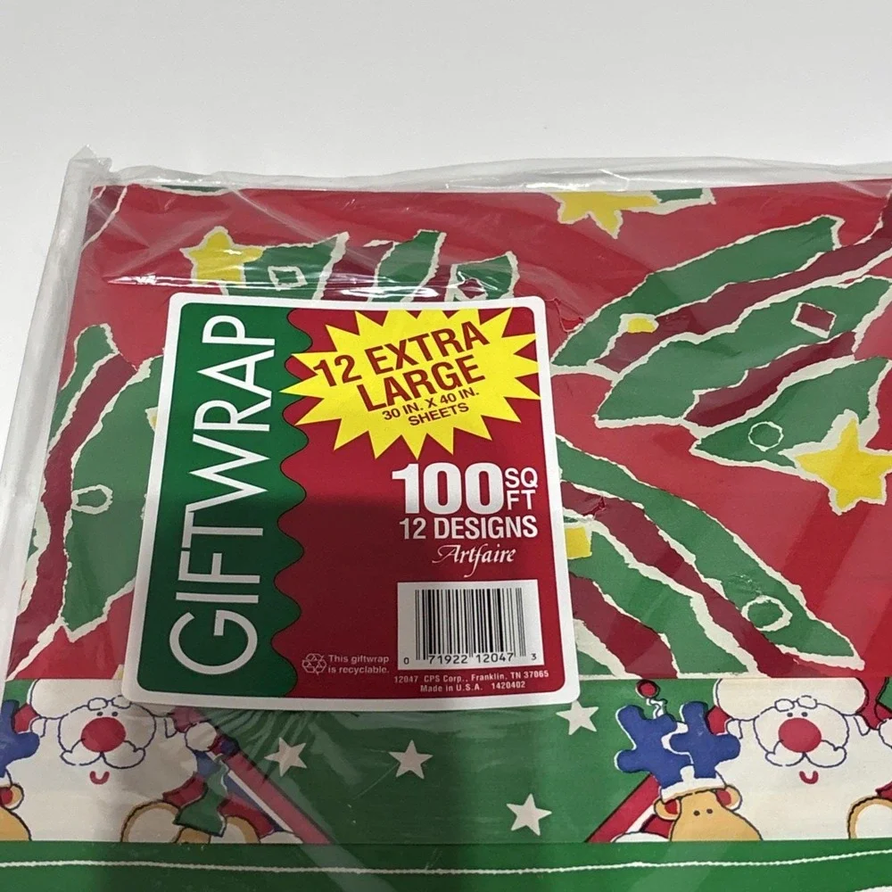 Vintage Christmas Gift Wrap Paper Artfaire New Sealed 3 Packs 300sq Feet Holiday